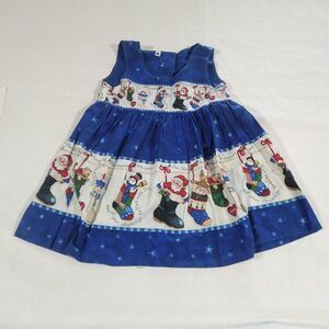Daisy Kingdom Christmas Stocking Border Pleated Pinafore Dress 4T‎ Vtg Handmade